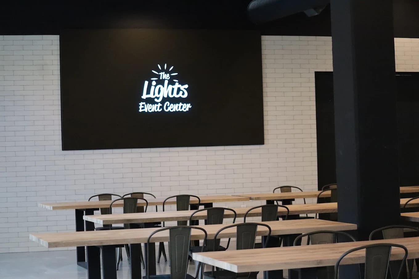 The Lights Event Center illuminated venue sign